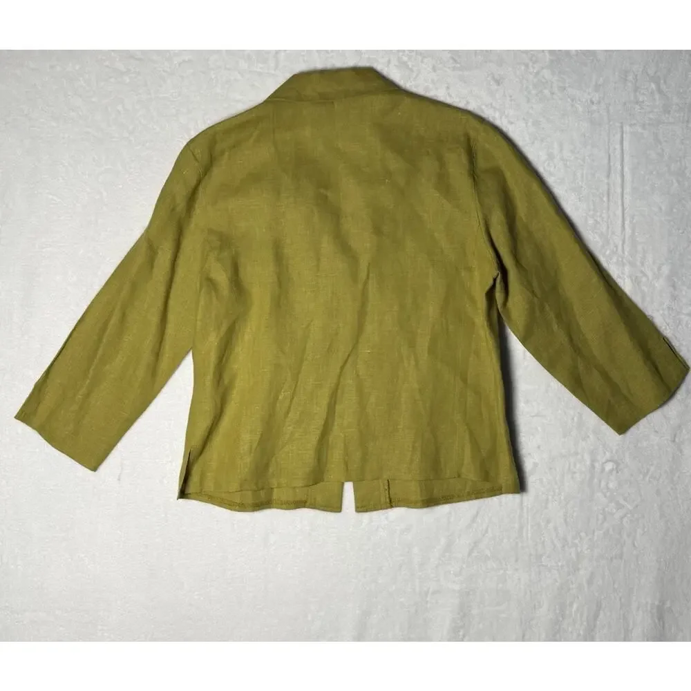Harve Benard Womens 6 100% Linen Dress Jacket Set Chartreuse Green 2 Piece